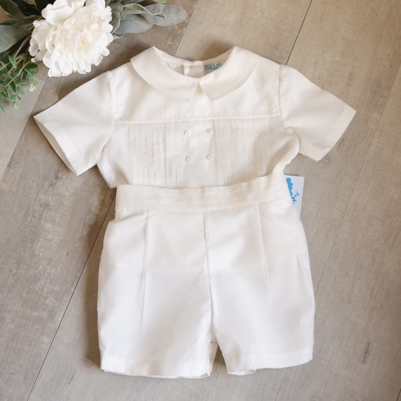 Boy's Ivory Ring Bearer Outfit Silk Special Occasion Boutique Size 12 Months NWT - Picture 1 of 6
